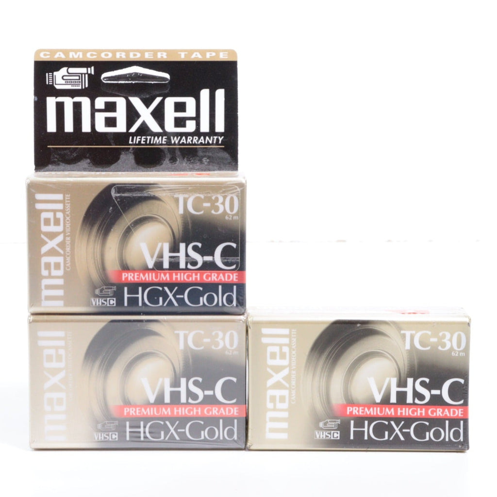 Maxell TC-30 VHS-C Premium HGX-Gold Camcorder Tape Pack of 3