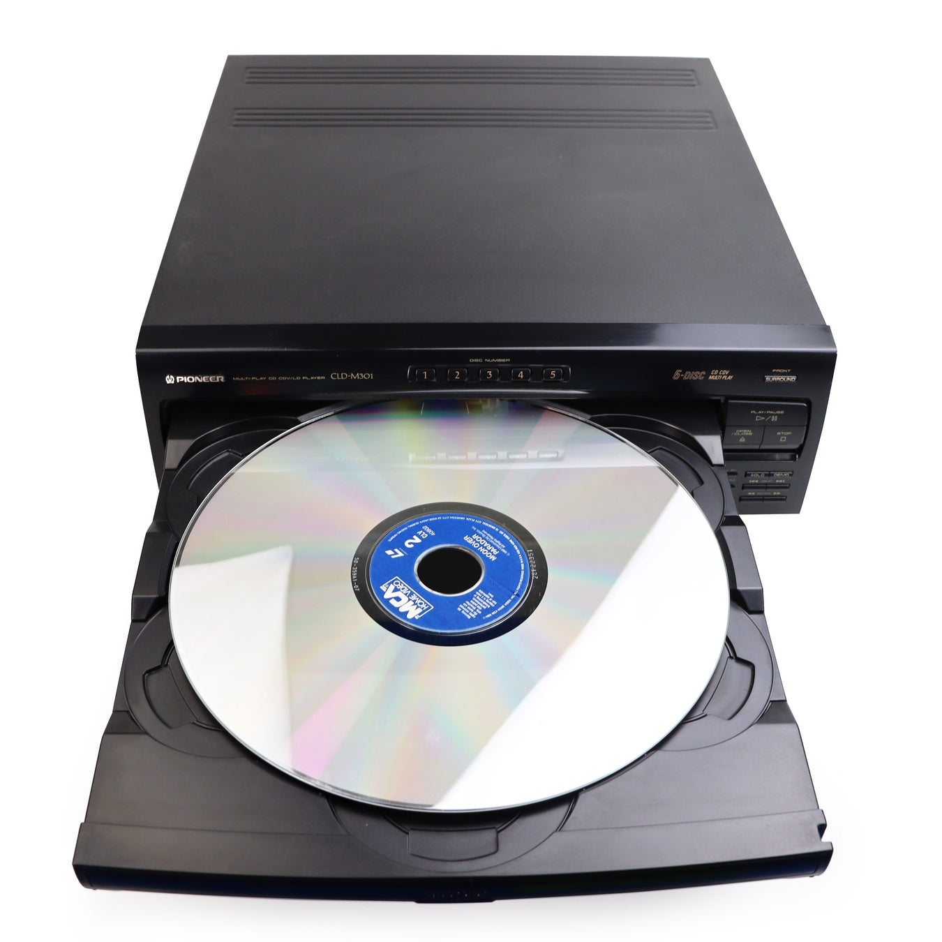 Laserdisc players player machines video disc large big pioneer karaoke s-video composite optical digital audio movies cd dvd audio top loading loader front loader sony toshiba laser disc system both side play a and b
