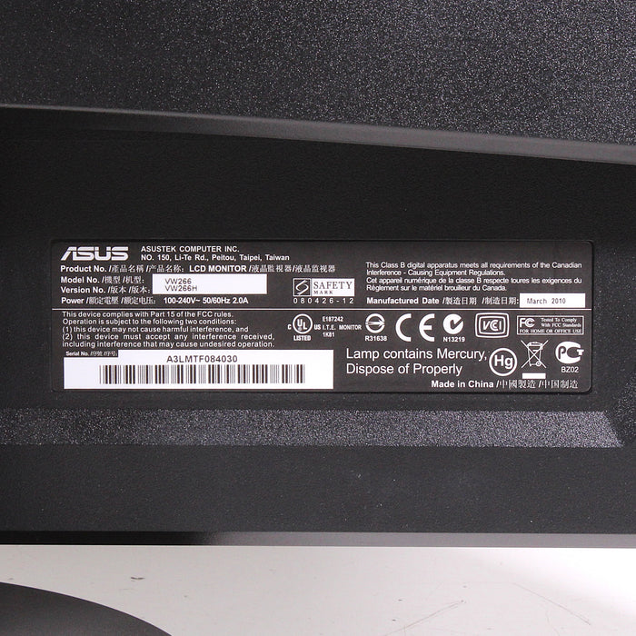 ASUS VW266H 25.5" HDMI Widescreen LCD Monitor 1000:1 Built-In Speakers (2010)-Computer Monitors-SpenCertified-vintage-refurbished-electronics