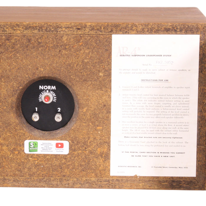 Acoustic Research AR-4X Two-Way Acoustic Suspension Loudspeaker System-Speakers-SpenCertified-vintage-refurbished-electronics