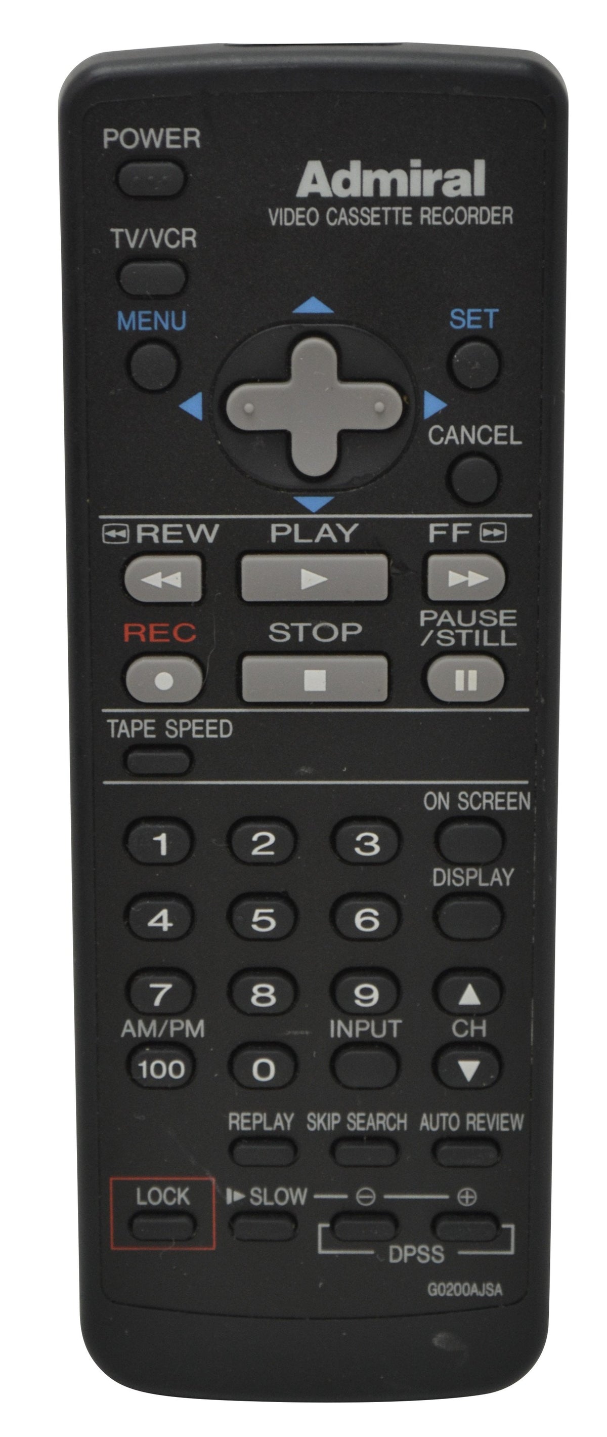 Admiral G0200AJSA Remote Control for VCR JSJ 20421 JSJ 20447 ...