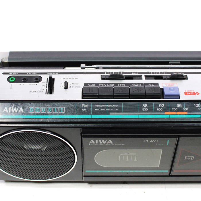 Aiwa CS-W300 Portable Dual Tape Player Stereo Radio Cassette Boombox (1980s)-Boomboxes-SpenCertified-vintage-refurbished-electronics