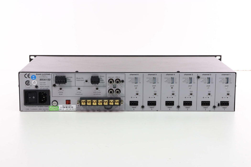 Biamp Rack BIAMP SYSTEMS MXA150 Rackmount 6 Channel Audio Mixer Amplifier ...