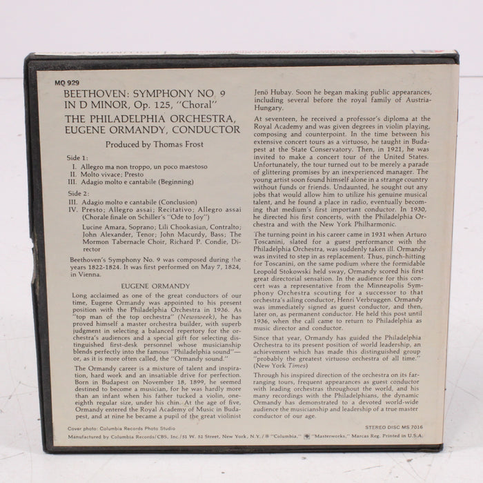Beethoven – The Philadelphia Orchestra / Eugene Ormandy / The Mormon Tabernacle Choir Reel to Reel Tape 7" 1/4" 7½ IPS Columbia Stereo Tape-Reel-to-Reel Tape-SpenCertified-vintage-refurbished-electronics
