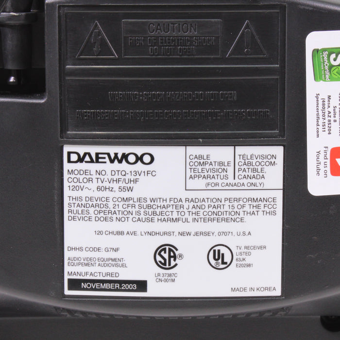 Daewoo DTQ-13V1FC 13" CRT Color Television Retro Gaming TV (2003)-Televisions-SpenCertified-vintage-refurbished-electronics