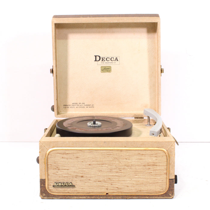 Decca DP-592 Portable 4-Speed Record Player System Built-In Speakers-Turntables & Record Players-SpenCertified-vintage-refurbished-electronics
