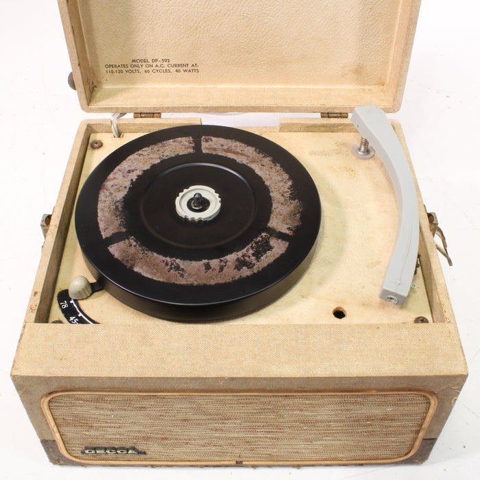 Decca DP-592 Portable 4-Speed Record Player System Built-In Speakers-Turntables & Record Players-SpenCertified-vintage-refurbished-electronics