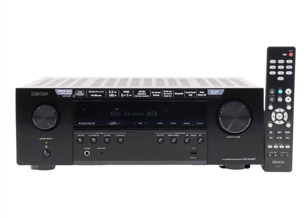 Denon AVR-S540BT 5.2 Channel AV Surround Receiver with Bluetooth-Audio & Video Receivers-SpenCertified-vintage-refurbished-electronics