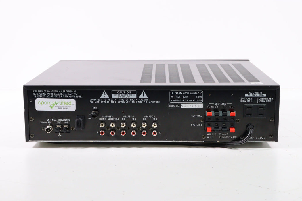 Denon DRA-350 Precision Audio Component Tuner Amplifier-Audio & Video Receivers-SpenCertified-vintage-refurbished-electronics