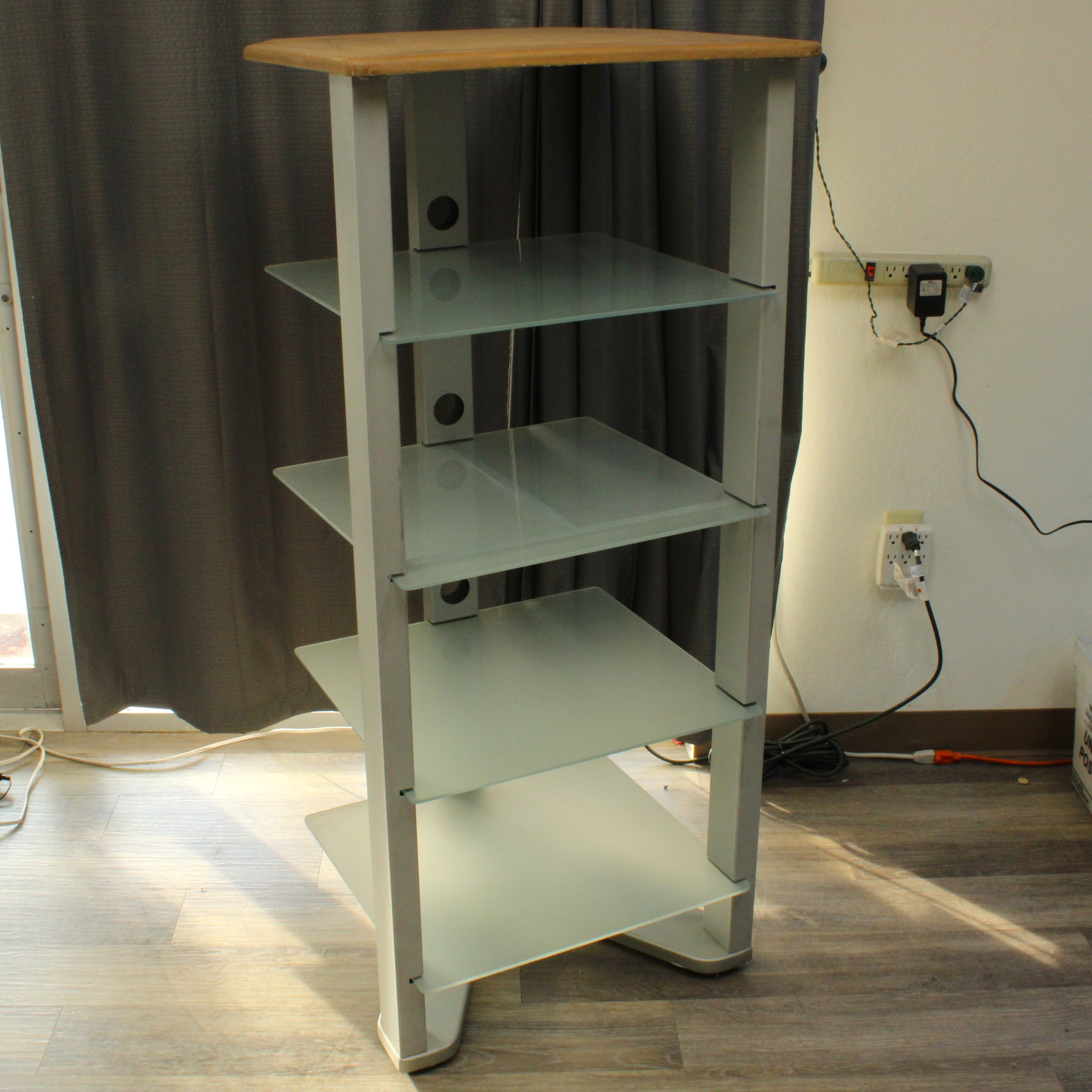 Frosted Glass Shelving Unit Assembled 4-Shelf Electronics Multimedia S ...