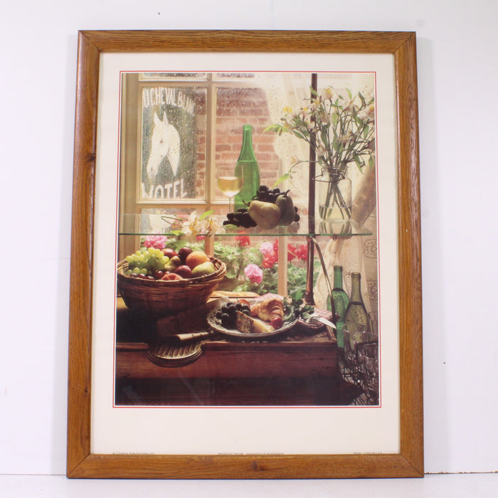 "Fruit, Wine Bottles & Flowers" Framed Still Life Kitchen Scene Print-Painting-SpenCertified-vintage-refurbished-electronics