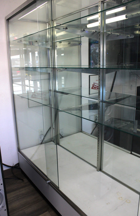 Glass Display Cabinet Multimedia Storage Center 4 Shelves 2 Doors LED Light & Lock-Display Cabinet-SpenCertified-vintage-refurbished-electronics