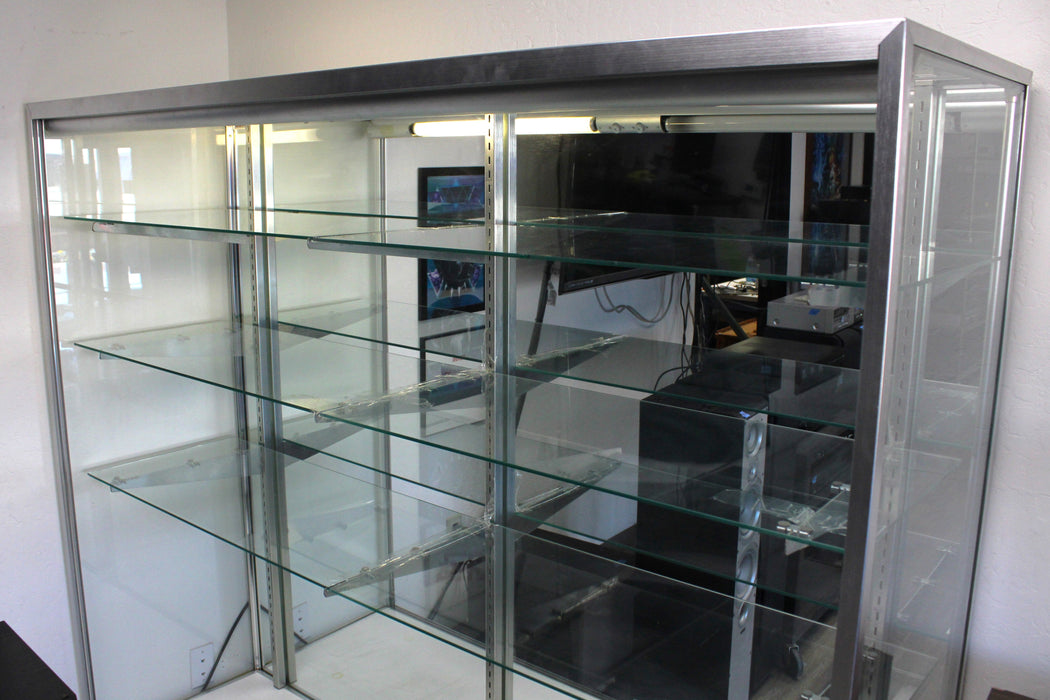 Glass Display Cabinet Multimedia Storage Center 4 Shelves 2 Doors LED Light & Lock-Display Cabinet-SpenCertified-vintage-refurbished-electronics