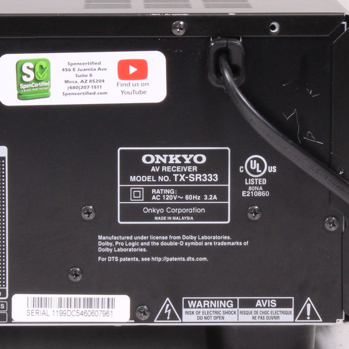 Onkyo TX-SR333 5.1-Channel AV Home Theater Receiver Bluetooth 4K HDMI ARC Dolby TrueHD