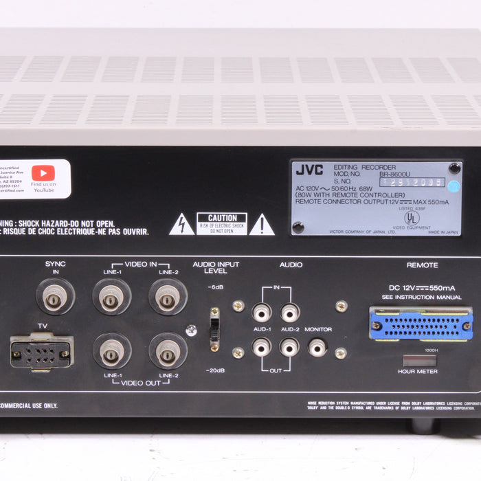 JVC BR-8600U S-VHS Editing VCR w/ RM-86U Controller Pro Deck Bundle (RARE)-VCRs-SpenCertified-vintage-refurbished-electronics