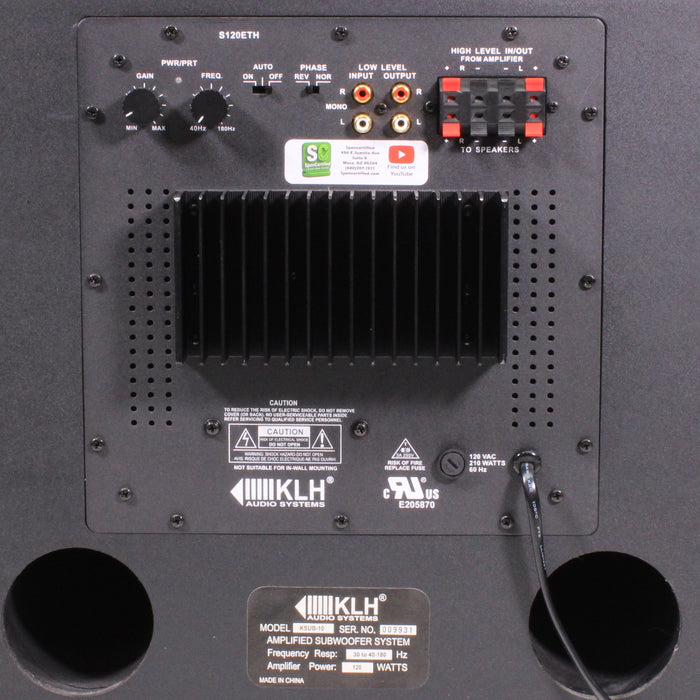 KLH KSUB-10 10" 120W Powered Subwoofer Black Home Theater Bass Speaker-Speakers-SpenCertified-vintage-refurbished-electronics