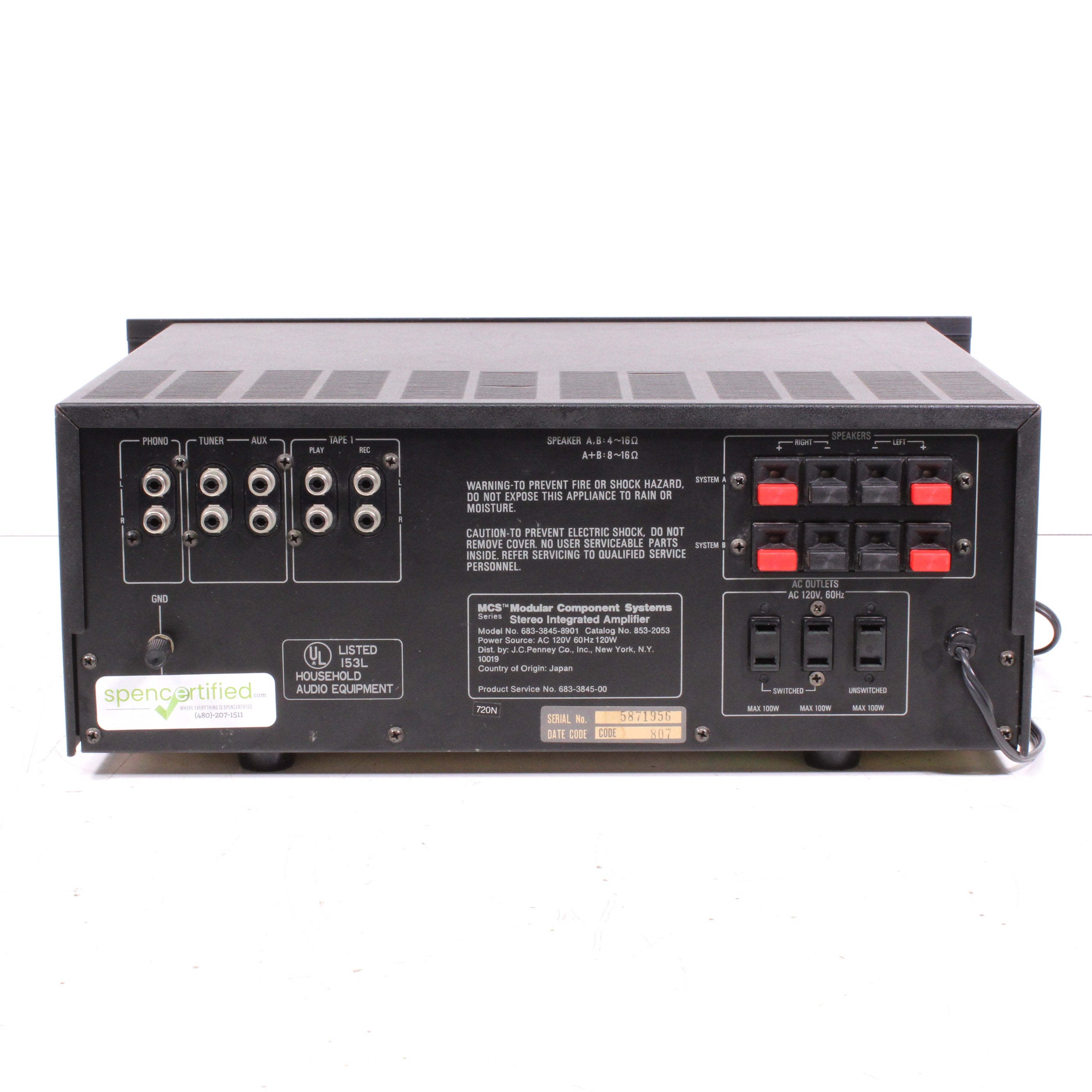 MCS Modular Component Systems 3845 Stereo Integrated Amplifier with Ph ...