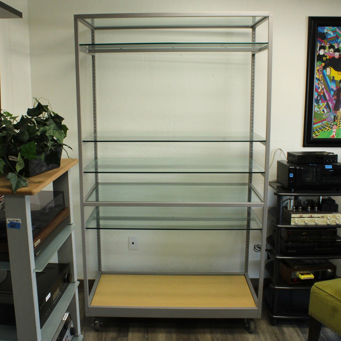 Multimedia Glass Display Shelving Unit Assembled 7-Shelf Storage Center with Wheels-shelving-SpenCertified-vintage-refurbished-electronics