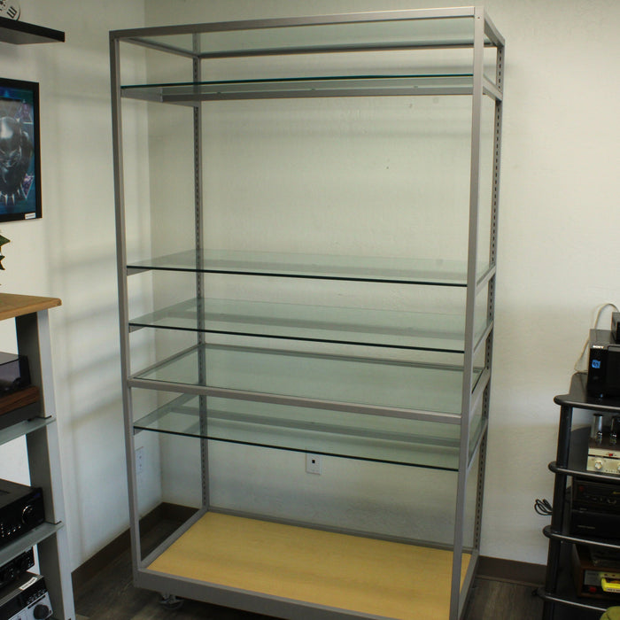 Multimedia Glass Display Shelving Unit Assembled 7-Shelf Storage Center with Wheels-shelving-SpenCertified-vintage-refurbished-electronics