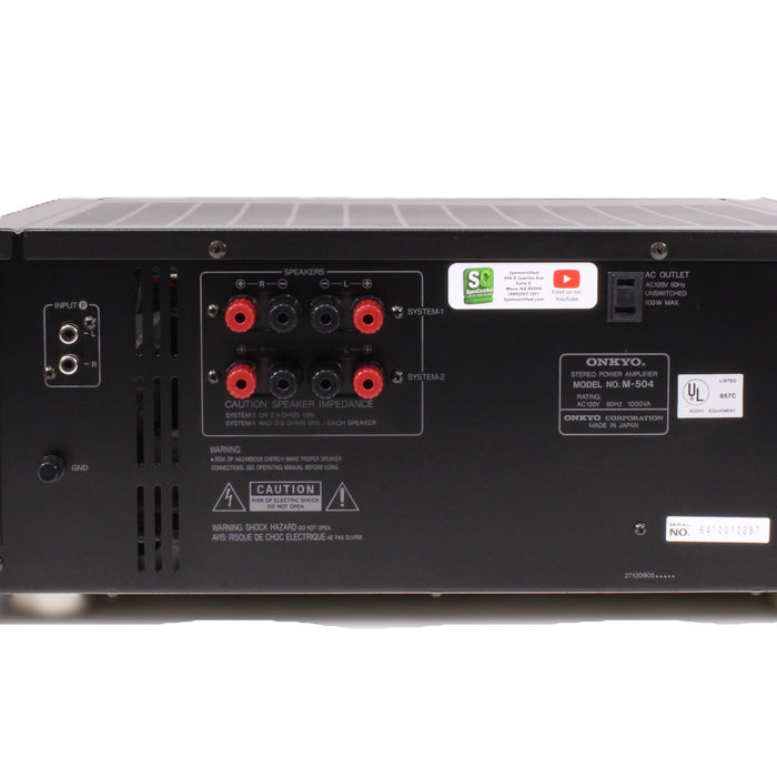 Onkyo M-504 Stereo Power Amplifier Dual Green Power Meters 165WPC (NEW IN BOX)-Power Amplifiers-SpenCertified-vintage-refurbished-electronics