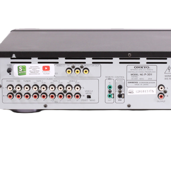 Onkyo P-301 Stereo Pre-Amplifier with Phono (NO REMOTE)-Preamps-SpenCertified-vintage-refurbished-electronics