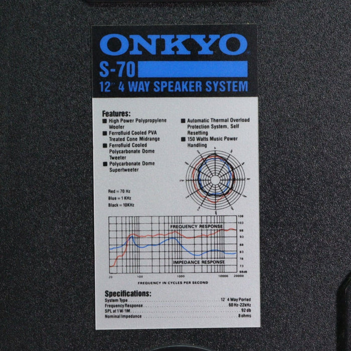 Onkyo S-70 4-Way Tower Speaker Pair-Speakers-SpenCertified-vintage-refurbished-electronics