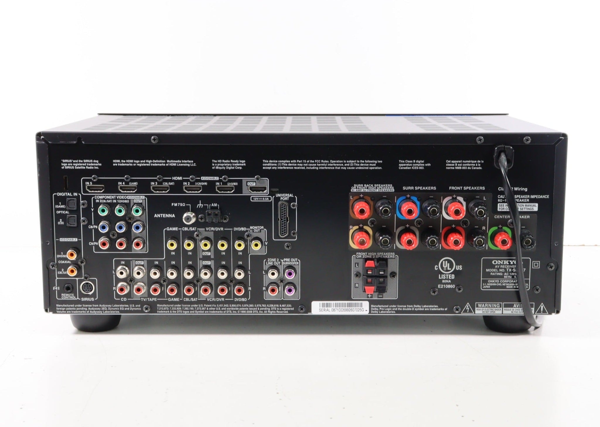 Onkyo TX-SR607 Audio Video Receiver with HDMI (NO REMOTE)