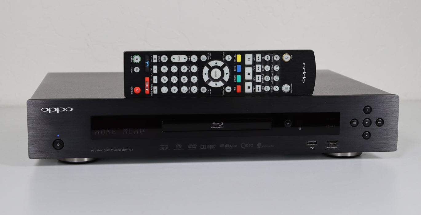 Oppo BDP-103 Universal Disc Player Blu-Ray DVD 3D 4K Video BD-Video, Blu-ray 3D, DVD-Video, DVD-Audio, AVCHD, SACD, CD, HDCD, Kodak Picture CD, CD-R/RW, DVD±R/RW, DVD±R DL, BD-R/RE-DVD & Blu-ray Players-SpenCertified-vintage-refurbished-electronics