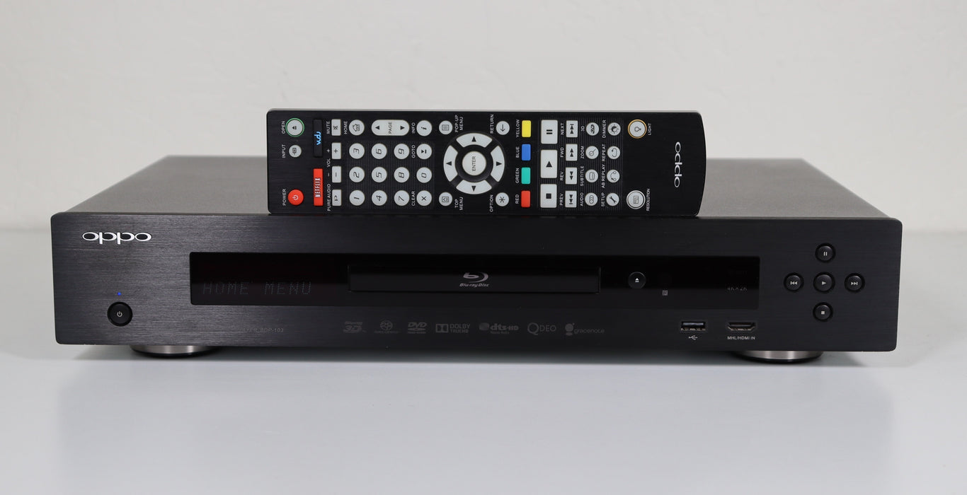 Oppo BDP-103 Universal Disc Player Blu-Ray DVD 3D 4K Video BD-Video, Blu-ray 3D, DVD-Video, DVD-Audio, AVCHD, SACD, CD, HDCD, Kodak Picture CD, CD-R/RW, DVD±R/RW, DVD±R DL, BD-R/RE-DVD & Blu-ray Players-SpenCertified-vintage-refurbished-electronics