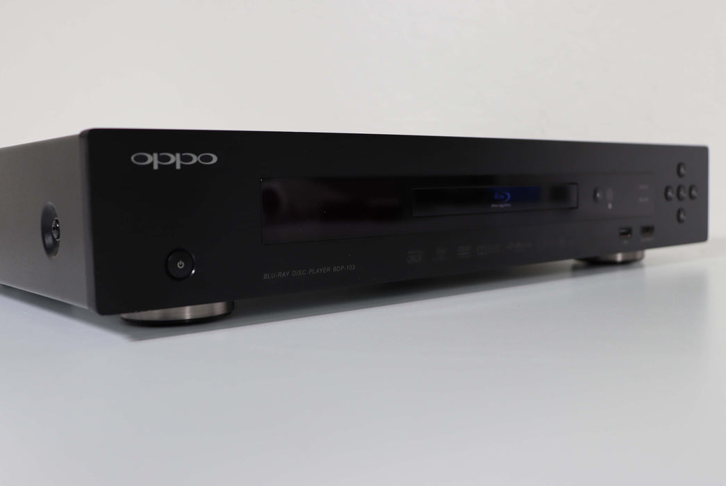 Oppo BDP-103 Universal Disc Player Blu-Ray DVD 3D 4K Video BD-Video, Blu-ray 3D, DVD-Video, DVD-Audio, AVCHD, SACD, CD, HDCD, Kodak Picture CD, CD-R/RW, DVD±R/RW, DVD±R DL, BD-R/RE-DVD & Blu-ray Players-SpenCertified-vintage-refurbished-electronics