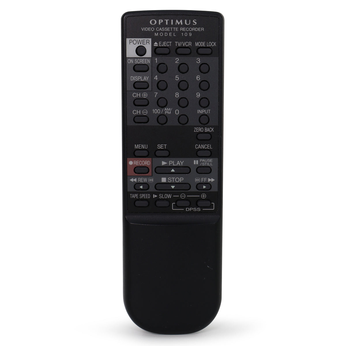 Optimus Model 109 Remote Control for VCR Model 109 — SpenCertified