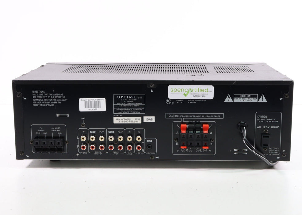 Optimus STA-3500 Digital Synthesized AM FM Stereo Receiver (NO REMOTE)-Audio & Video Receivers-SpenCertified-vintage-refurbished-electronics