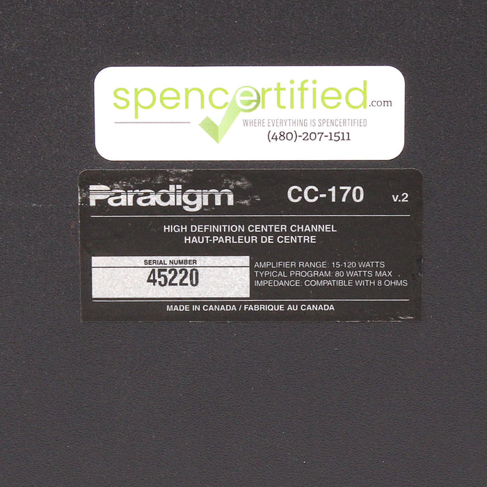 Paradigm CC-170 V.2 High Definition Center Channel (NEEDS NEW FOAM)-Speakers-SpenCertified-vintage-refurbished-electronics