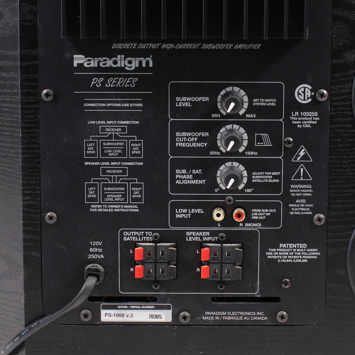Paradigm PS-1000 V.3 Powered Subwoofer — SpenCertified Paradigm PS-1000 V.3 Powered Subwoofer — SpenCertified