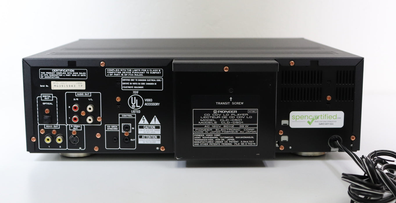 Pioneer CLD-D501 CD CDV LaserDisc LD Player System Both Side Play Jog Dial Control 2-Mode Shuttle Scan System S-Video Optical Digital Audio-LaserDisc Player-SpenCertified-vintage-refurbished-electronics