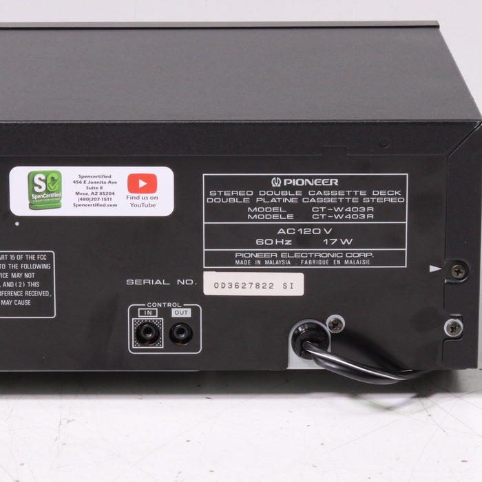 Pioneer CT-W403R Stereo Dual Cassette Tape Deck Auto Reverse-Cassette Players & Recorders-SpenCertified-vintage-refurbished-electronics