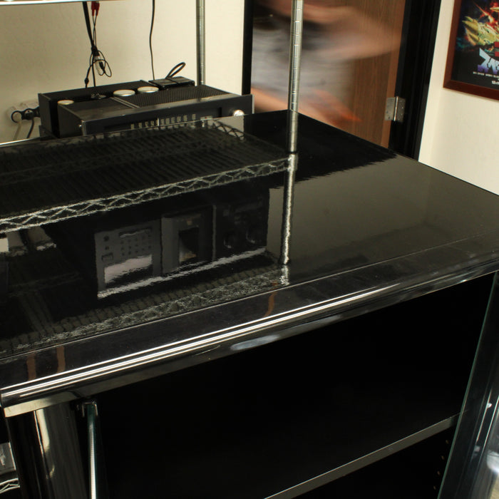 Multimedia Gloss Black Display 6-Shelf Storage Center with Frosted Glass Doors-shelving-SpenCertified-vintage-refurbished-electronics