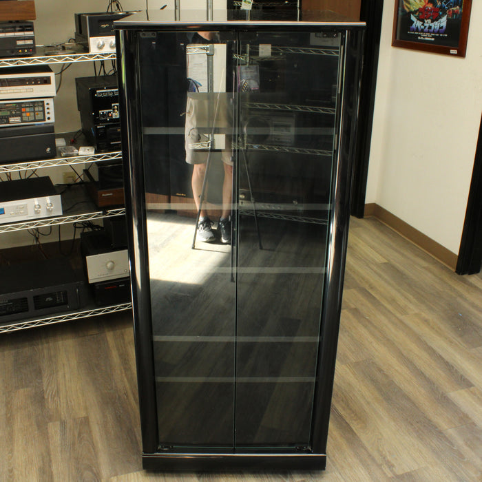 Multimedia Gloss Black Display 6-Shelf Storage Center with Frosted Glass Doors-shelving-SpenCertified-vintage-refurbished-electronics