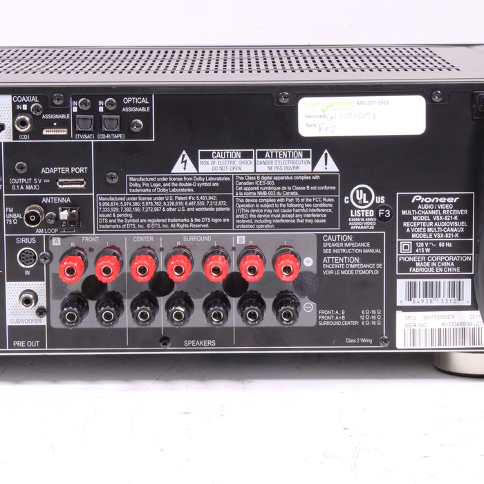 Pioneer VSX-821-K Audio Video Multi-Channel Receiver with HDMI (2011)-Audio & Video Receivers-SpenCertified-vintage-refurbished-electronics