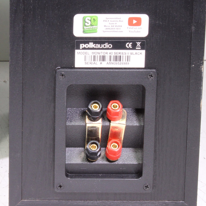 Polk Audio Monitor 40 Series II Black Bookshelf Speaker Pair-Speakers-SpenCertified-vintage-refurbished-electronics
