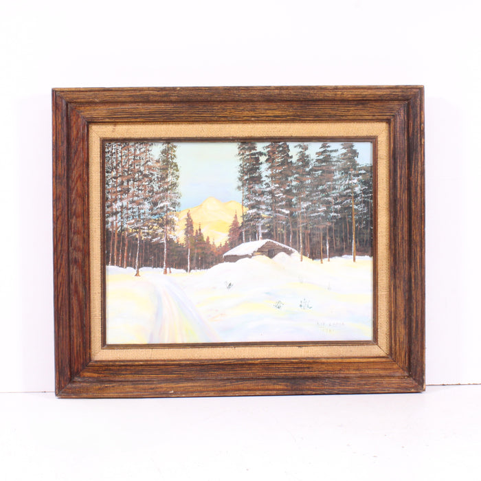 Ray Lamar Winter Cabin Landscape Painting (1981)-Painting-SpenCertified-vintage-refurbished-electronics