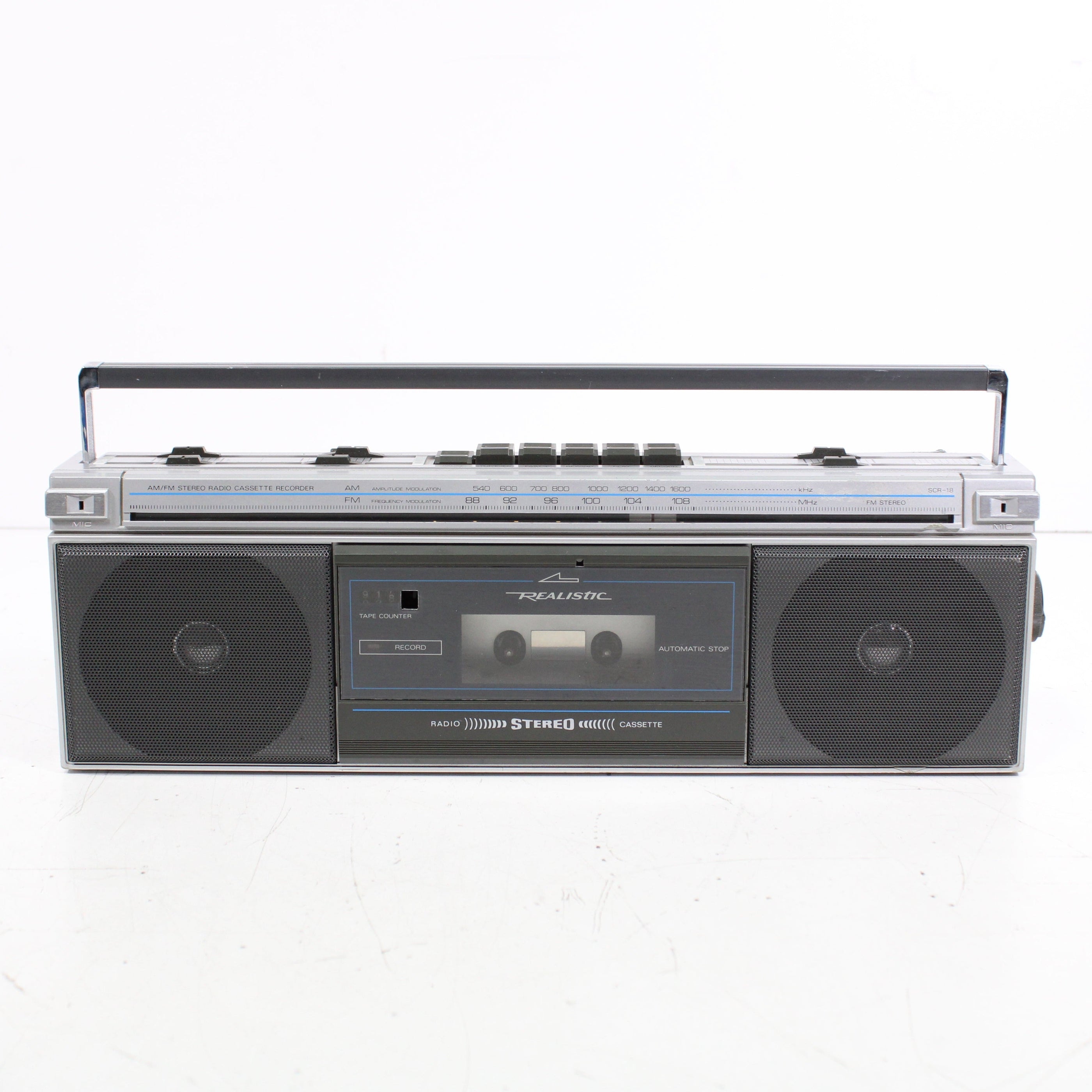 Realistic SCR-18 Portable AM FM Stereo Radio Cassette Recorder Boombox ...