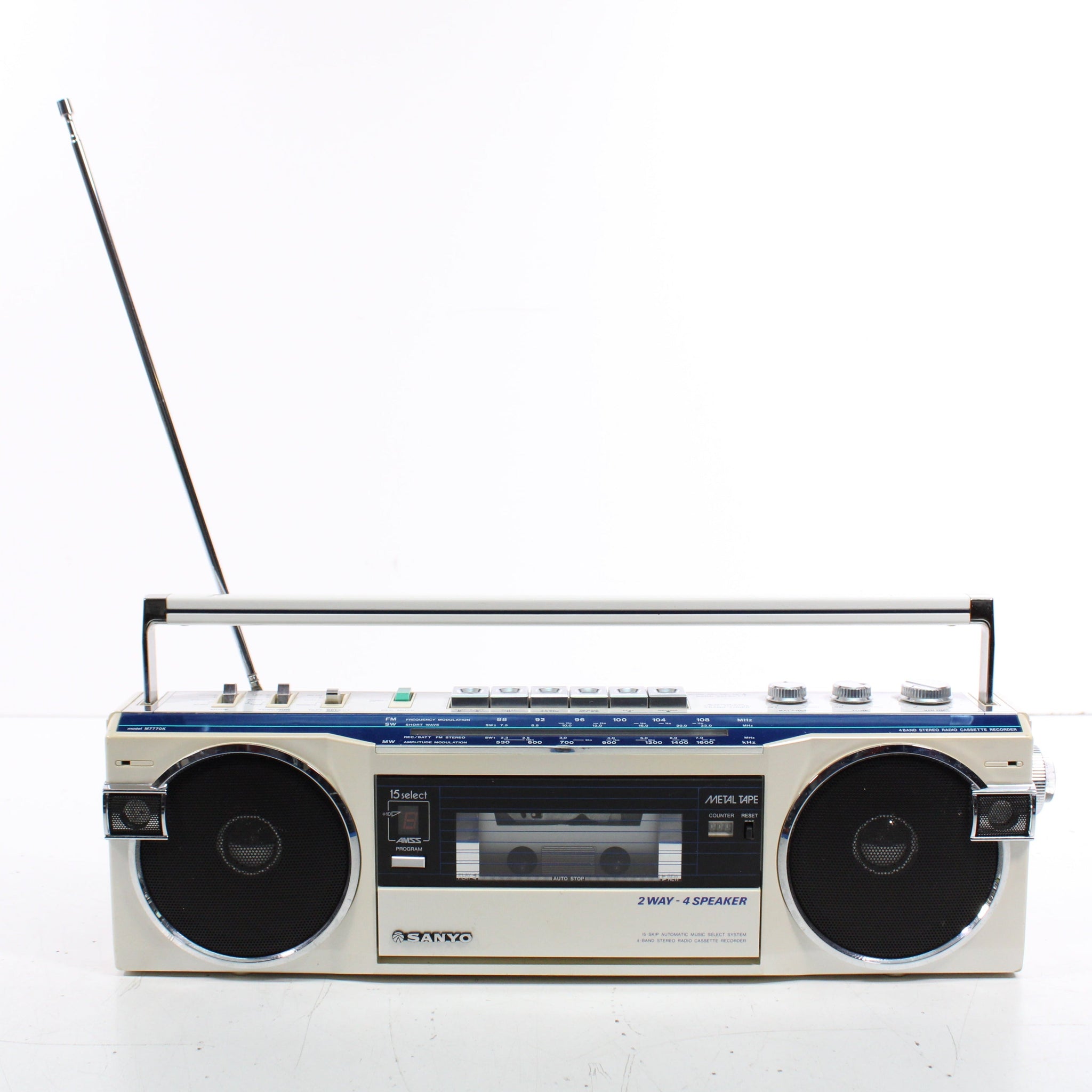 Sanyo M7770K Portable 4-Band Stereo Radio Cassette Player Recorder AM