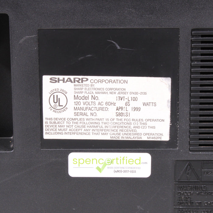 Sharp 13VT-L100 13" CRT Television TV VCR Combo RF, Mono AV Inputs (1999) (AS IS)-Televisions-SpenCertified-vintage-refurbished-electronics