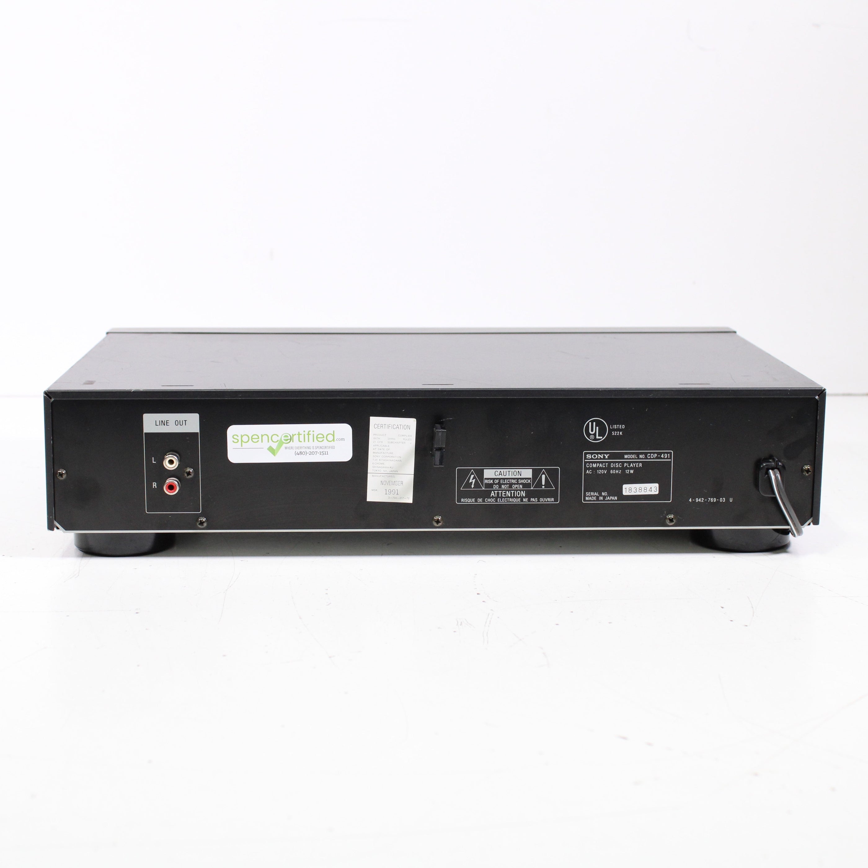 Sony CDP-491 Single Disc Compact Disc CD Player (1991) — SpenCertified