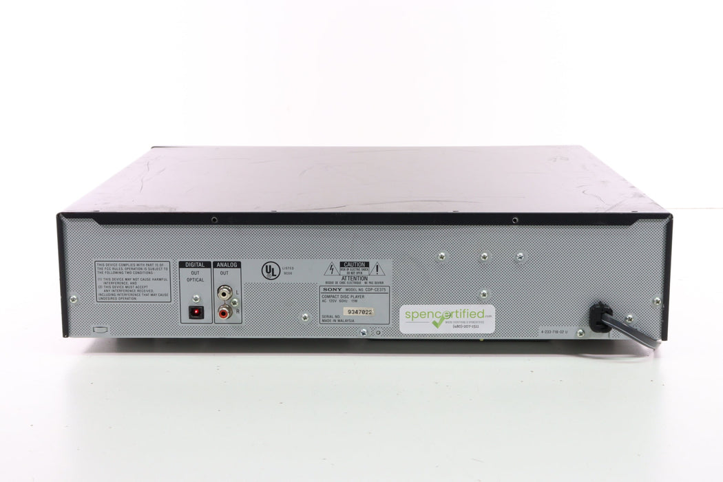 Sony CDP-CE375 5 Disc Carousel CD Player Changer w/ Optical Digital Audio and Disc Exchange (BEST SELLER)-Electronics-SpenCertified-vintage-refurbished-electronics