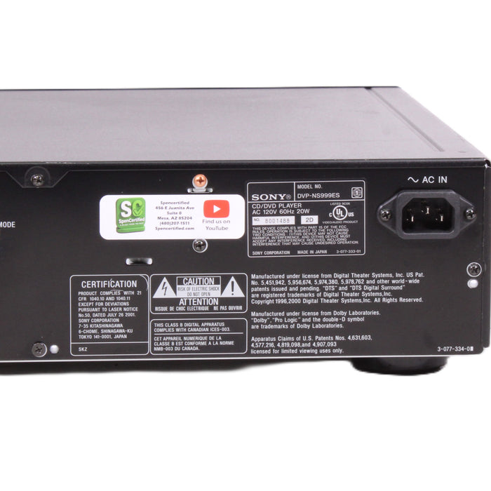 Sony DVP-NS999ES ES SACD/DVD/CD Player Progressive Scan 5.1 Analog Audio-DVD & Blu-ray Players-SpenCertified-vintage-refurbished-electronics