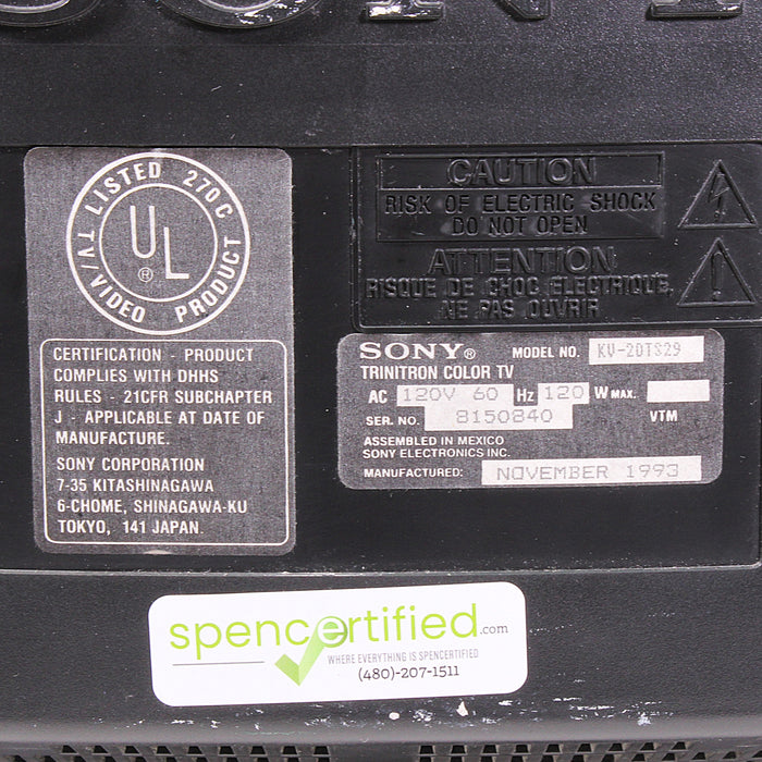 Sony KV-20TS29 20" Trinitron CRT Television Tube TV RF, Composite (1993)-Televisions-SpenCertified-vintage-refurbished-electronics