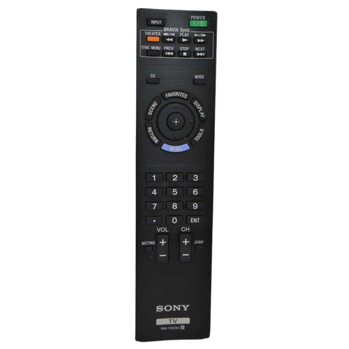 Sony RM-YD034 TV Television Remote Control for Model KDL-32EX500 and More-Remote-SpenCertified-vintage-refurbished-electronics