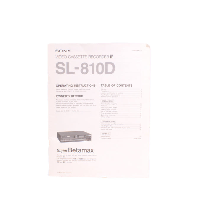 Sony SL-810D Betamax Video Cassette Recorder Front Load VCR (ORIGINAL BOX)-Betamax Player-SpenCertified-vintage-refurbished-electronics